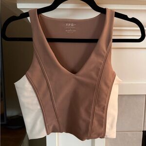 Abercrombie YPB V-Neck Crop Top - Brown and Cream